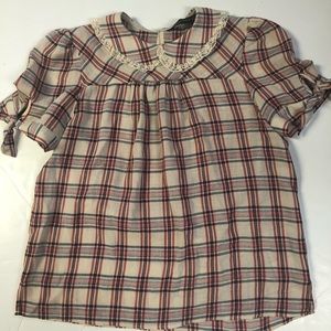 Zara Plaid Peter Pan Blouse